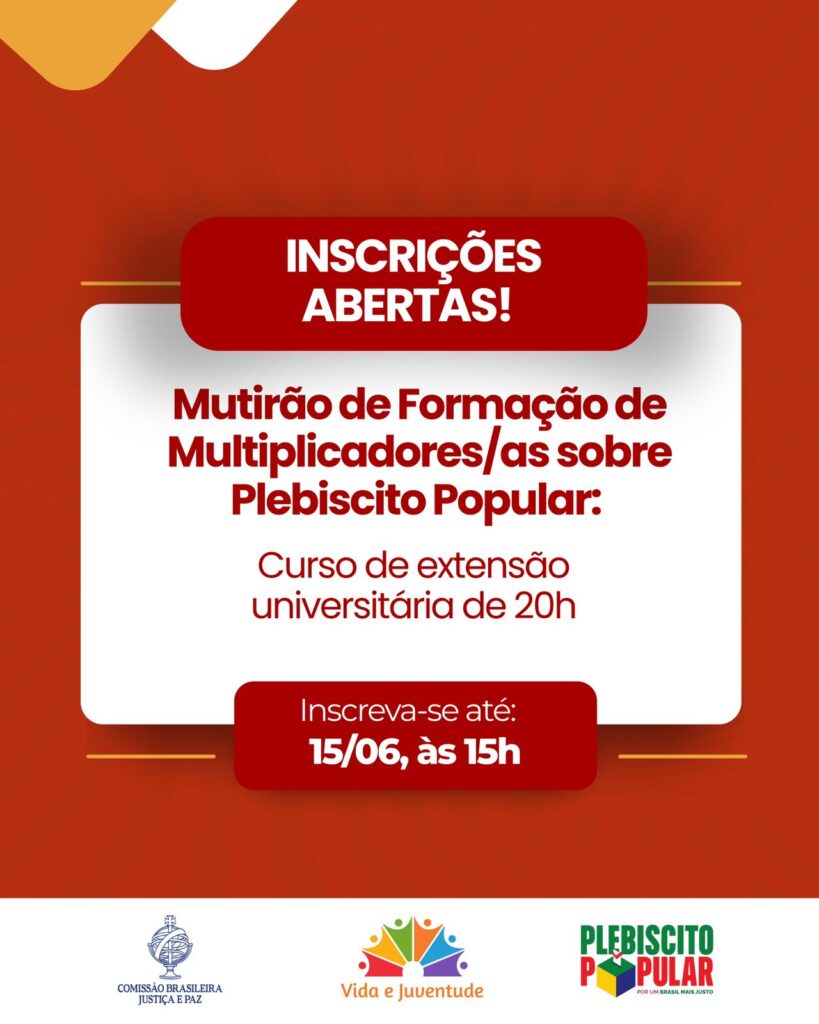 Imagem com texto divulgando o curso de formação virtual de multiplicadores do plebiscito popular.